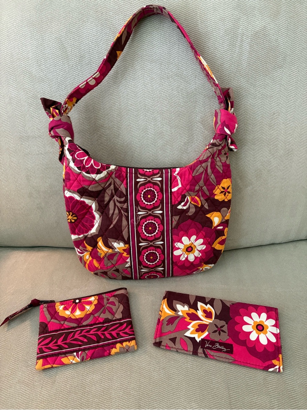 Vera Bradley Floral Quilted Shoulder Bag with zipper pouch and checkbook cover